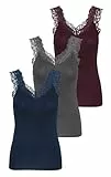 PIECES Damen PCBARBERA LACE TOP Spitzentop,3-Pack, Port Royale/3-PACK Port-PAGEAN, M