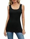 Aottori Tank Top Damen Lang Basic Tops Sommer Longtops Elegant Oberteile Gerippt Slim Fit Sexy Tanktop Schwarz L