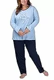 Moonline Damen Schlafanzug in großen Größen (Übergröße XL - 4XL) mit Motivdruck 'Dreams Come True Plus, Farbe:hell blau, Größe:56-58