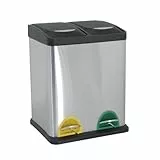 MSV Mülleimer Mülltrennsystem 16 L (2x8 Liter) mit Inneneimer große Abfallbehälter Abfalleimer Treteimer Edelstahl, Silver