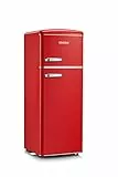 SEVERIN Retro - Kühl-/ Gefrierkombination, platzsparendes Raumwunder, 4 x höhenverstellbare Abstellflächen und eine große Veggiebox, 206 L Nutzinhalt, rot, RKG 8930