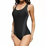 Durio Badeanzug Damen Bauchweg Sport Badeanzug Damen Große Größe Sportbadeanzug Einteiliger Rückenlos Badeanzug Damen Push Up Dunkelgrau M