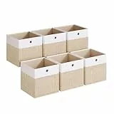 SONGMICS Aufbewahrungsbox, 6er Set, Aufbewahrungskorb, Ordnungsboxen mit PP-Platten, geruchsneutral, Faltbox, Stoffbox für Würfelregal, 33 x 33 x 33 cm, wolkenweiß-sandbeige RFB433LF02