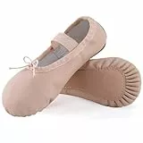 ZDQ Ballettschuhe Mädchen Ballettschläppchen aus Leder Damen Tanzschläppchen Kinder Tanzschuhe Gymnastikschuhe Ballet Schläppchen Ballerinas mit Ganze Ledersohle für Performance Gymnastik Beige 34