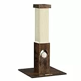 Feandrea Kratzbaum, Kratzstamm, Katzenbaum, 10 cm Dicker Stamm, Kratzsäule aus natürlichem Sisalseil, 73 cm hoch, mit Plüsch-Spielball, Kratzschutz für Möbel, vintagebraun PCA021X01