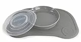 Twistshake Click-Mat + Platte | Anti-Rutsch-Geschirrset für Babys | Babyteller + Baby-Tischset (38x25) | BPA-freier Baby-Entwöhnungsteller | Essenstrainingsplatte für Kinder ab 6 Monaten | Grau
