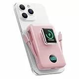 Magnetische Power Bank mit Ladekabel für MagSafe, 10800mAh Wireless PowerBank mit i-Watch Ladegerät, QC4.0+PD 25W Schnelles Laden mit LED Display Externer Akkus für Apple Watch/iPhone 16/15/14/13/12