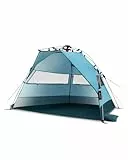 qeedo Quick Bay Strandmuschel mit UV-Schutz (UV80) für 2 Personen inkl. Roll-in-Bag, Kunststoffheringe und Abspannleinen - Sonnenschutz für Familien, Kinder, Babys oder Hunde - Oceanblue