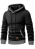 JMIERR Kapuzenpullover Herren Langarm Hoodie Herren Warm Pullover mit Kapuze Casual Kapuzenjacke Hoodie Baumwolle Sweatshirt Kordelzug Hoody mit Tasche Schwarz L