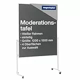 magnetoplan Moderationstafel einteilig, Filz Grau l Doppelseitig BxH 1200x1500mm l Aluminiumrahmen Weiß l Mobile Präsentationstafel l Mit 4 Lenkrollen & stabilem Stahlgestell l Für Büro & Schulung