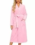 ENJOYNIGHT Bademantel Damen Flauschig Morgenmantel Kuschel Fleece Hausmantel Lang Warm Robe (Small,Rosa)