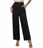 Glacspyg Damen Elegante Leisure Hosen Herbst Winter Hochdichter Polyester Elasthan Stoff Business Arbeitshosen Glatte Breite Beine Hosen mit Taschen