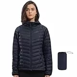 OutPro Daunenjacke Damen Leichte Packbare Übergangsjacke Warme Winterjacke mit Kapuze Outdoor für Frauen Warmes Polythermal-Futter mit Taschen für Freizeit Wandern Reisen, Tinte Blau,XXL