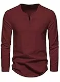 Meilicloth Langarmshirts Herren T Shirt V-Ausschnitt Langarm Shirt Herren Oberteile Baumwolle Longsleeve Freizeit Pullover Basic Sweatshirt Soft Herbst Winter Mode A Rot XL