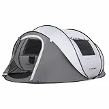 EchoSmile Pop up Zelt 4-6 Personen, Wurfzelt Wasserdicht mit 2 Belüftungsfenstern, Familienzelt & Campingzelt für Picknick, Wandern und Outdoor Aktivitäten, Weiß & Grau