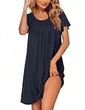 Ekouaer Nachthemd Damen Sexy Kurzarm Schlafshirt Kurz Rundhals Nachthemden Einfarbig Oversize Sleepshirt, Navyblau, XXXL