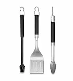 Weber Premium Grillbesteck, 3-teilig, aus Edelstahl, bestehend aus Grillzange, Wender und Pinsel, mit praktischen Henkeln, spülmaschinenfest - Silber (6764)