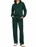 Totatuit Damen Jogginganzug Set mit Kapuze und Lange Hose Eleganter Freizeitanzug für Sport und Zuhause Dunkelgrün L