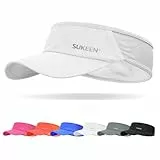Sukeen Sonnenblende-Hut, UPF 50+ UV-Sonnenschutz-Sonnenblende für Damen, Laufmütze, Golfmütze für Herren, kühlendes elastisches Visier, Sport-Schirmmütze für Tennis, Radfahren,Weiß