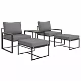 Outsunny Gartenmöbel Set 2 Personen Stahl wetterfest Balkonmöbel-Set mit 2 Sessel Sitzkissen Beistelltisch Hocker Outdoor Sitzgruppe Terrassenmöbel Gartengarnitur für Garten Terrasse Balkon Grau