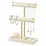 Josmimic Schmuck Organizer mit 2 Ebenen - Beige Schmuckständer Armbänder, Abnehmbarer T-Steg Schmuck Ständer, Samt-Armbandhalter, Schmuckhalter für Armband, Halskette, Uhren, Ringe
