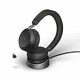 Jabra Evolve2 75 Wireless PC Headset mit Ladedock, 8-Mikro-Technologie - Dual-Foam-Stereo-Kopfhörer mit moderner aktiver Geräuschunterdrückung, USB-C Bluetooth-Adapter und MS-Kompatibilität - Schwarz