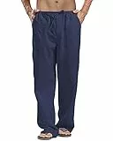 AUDATE Herren Leinen Hosen Freizeithose Casual Strandhosen Yoga Hose Lang Hosen Marine S