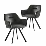B&D home® Esszimmerstuhl-Set Cyrus (2 STK.) – Polsterstuhl mit Armlehnen, Schalenform, Metallgestell schwarz, Wildlederoptik Anthrazit, modern Industrial Design für Küche, Esszimmer, Büro