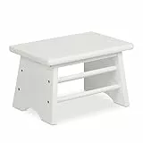 Relaxdays Fußbank Bambus, bis 100 kg, Stabiler Tritthocker, HxBxT: 20 x 33 x 21,5 cm, Kinderhocker Bad, Hocker, weiß