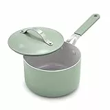 GreenLife Keramik-Kochtopf mit Deckel, spülmaschinen- und ofenfest, Silikongriffe, PFAS-freie, keramikbeschichtete Töpfe mit Deckel, gesundes Küchen-Kochset, Traum Salbeigrün