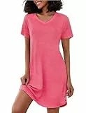Marvmys Kurzärmliges Nachthemd Damen Nachthemd Baumwolle Gestreiftes Nachthemd Mit V-Ausschnitt Bequemes Damen-Nachthemd Kurze Nachthemden Für Damen S-3XL