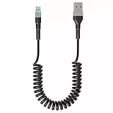Spiralkabel USB A auf Lightning Kabel, [MFi Zertifiziert] Kurz iPhone Ladekabel Auto, Apple Carplay Kabel Schnellladekabel mit Datensynchronisation und LED für iPhone 14/13/12/Pro Max/Xs/XR/Plus/iPad