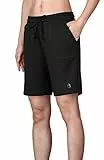 icyzone Damen Bermuda Shorts Kurze Sporthose Jogginghose Atmungsaktiv Laufshorts Sport Shorts mit Taschen (M, Schwarz)