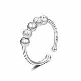 PRETOLE Silber Ringe für Damen Solid 925, Sterling Silber Angst Daumen Zappel Ring, Verstellbare Spinnerringe für Angst Damen, Anti Angst Mode Ring mit Perlen Schmuck