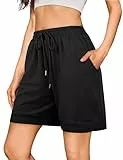 Jezonga Kurze Hose Damen Sport Shorts Sporthose Damen Kurz mit Taschen Elastischer Bund Sommer Jogginghose Fitness Running Gym Kurze Hose Gym Schwarz S