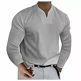 TIMELYE Oversized Tshirt Herren Kapuzenpullover Herren mit Schnüren Gummizug Oberteile V Ausschnitt Schlichtes Langärmlig Blusen Herren Tailliert Y2k Work