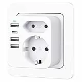 Mehrfachsteckdose mit 4 USB Ports, Mehrfachstecker für Steckdose mit 2 Fach Stecker, Steckdosenadapter mit USB C Port, Doppelstecker für USBC Steckdose, Steckdosenleiste
