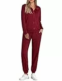 Terecey Jogginganzug Damen Langarm Trainingsanzug Lässig Zweiteiler Sportanzug Elegante Freizeitanzug Set mit Reißverschluss Sweatshirt und Kordelzug Lang Hose fur Herbst Winter, Rot XXL