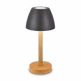 BRILONER - LED Tischlampe kabellos IP44 mit Touch, dimmbar, Akku tauschbar, Nachttischlampe, Leselampe, LED Lampe, Campinglampe, Tischleuchte, Akkulampe, Outdoor Lampe, 13,5x30 cm, Anthrazit-Holz