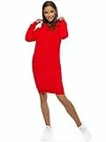 OZONEE Damen Hoodie Kapuzenpullover Lang Sweatjacke Sweatkleid Winterkleid Herbstkleid Kleid Sweatshirt Sweatshirtkleid Kapuzenjacke Kapuzenpulli Kapuze Langarm Sport JS/YS10005/18 ROT L