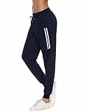 Sykooria Damen Jogginghose Sporthose Lang Yoga Hosen Freizeithose Laufhosen Baumwolle High Waist Trainingshose für Frauen, Streifen B-Navy Blau, M