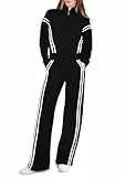 XIEERDUO Lounge-Sets für Damen 2025, Sweatanzug, 2-teiliges Outfit, Sweatshirt, weites Bein, Sweathose, Trainingsanzug, passendes Set, Black Splice, Small