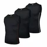 AMZSPORT Herren Kompressions-Tanktop Ärmellos Funktionsshirts Baselayer Unterhemd Schwarz(3er Pack) L