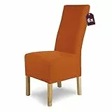 SCHEFFLER-Home Stuhlhussen Stretch Luna-Lang/Stuhlüberzug 6er Set Orange-Terra/elastische Flanell Stuhlabdeckungen/Stuhlhussen Schwingstühle/Spann-Bezug Stuhl Überwurf als eleganter Schonbezug