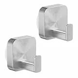 TAILI Badezimmer Handtuchhaken mit Vakuum Saugnäpf Edelstahl 2 Stück Saugnapf Haken Ohne Bohren Wiederverwendbare, Wasserdicht Abnehmbarer für Bad, Handtuch, Bademäntel - Quadrat, Typ A, Silber