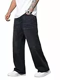 Zewool Herren Baggy Hip Hop Jeans Weite Beinform Skater Jeans Lässige Lockere Passform Denim-Hosen Streetwear Gerade Entspannte Passform Y2K Extreme Bewegungsfreiheit Skateboard,A10 Schwarz,S