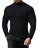 LAOARA Herren Rollkragenshirt Langarmshirt T Shirt Stehkragen Longsleeve Thermo Baumwolle Langarm Slim Fit Pullover Schwarz L