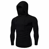 Herren Kapuzenpullover LUNULE Langarm Sweatshirt mit Maske und Kapuze Cyberpunk Ninja Hoodie mit Kordelzug Fitness Biker Kapuzenshirt Streetstyle Pullover Mund-Nase-Schutz Rollkragen Kapuzensweatshirt