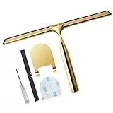 Gold Edelstahl-Duschabzieher,Abzieher Dusche mit 1Metallhaken & 2 Kautschukblättern für Duschtüren, Badezimmerflächen, Fenster & Auto-Scheibenreinigung