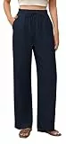 Yommay Damen Hose Business Elegante Leicht Anzughose Locker Casual Dehnbar Hohe Taille Weites Bein Hosen mit Tasche,Marineblau,S